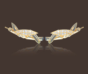 Bamboo Leaves Ear Climbers 18K Yellow Gold